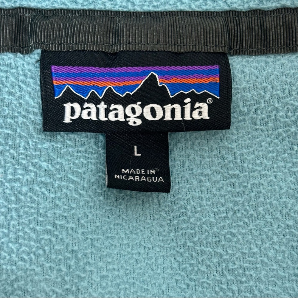 Patagonia Colorblock Fleece Sweatshirt Snap Navy Aqua Sz L - Picture 13 of 14